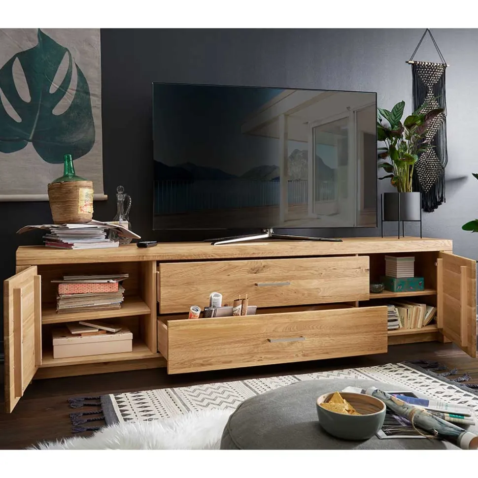 Wildeiche TV Lowboard aus geöltem Massivholz - Loitons