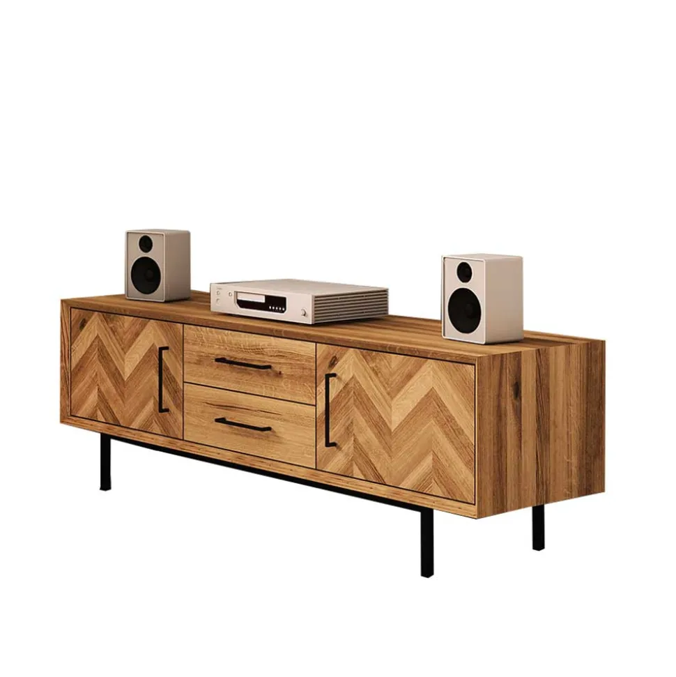 Wildeiche TV Lowboard mit Fischgrät Design - Kerfa