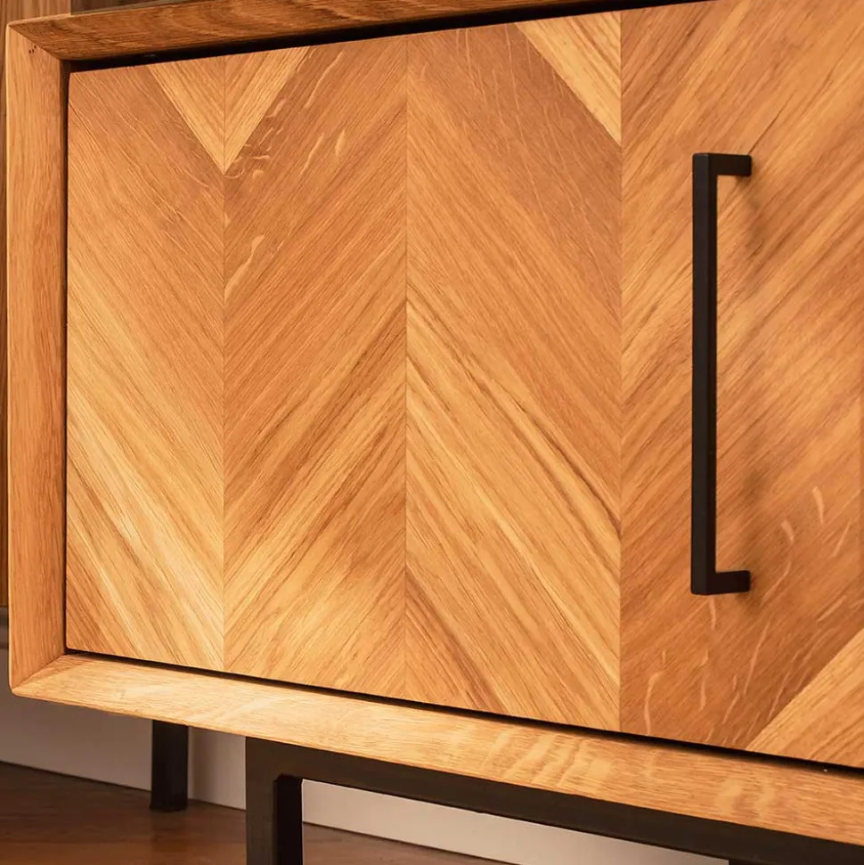 Wildeiche TV Lowboard mit Fischgrät Design - Kerfa