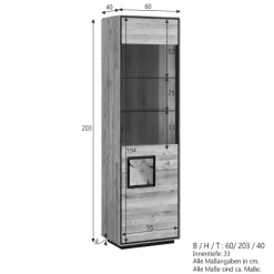 Wildeiche Vitrine in Natur mit Schwarz - Shipper