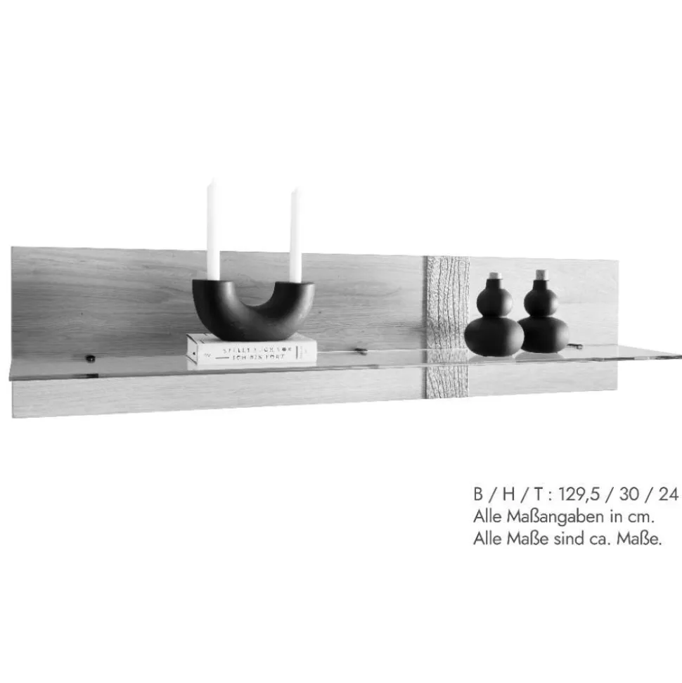 Wildeiche Wandboard mit Glas-Ablage - Barrios