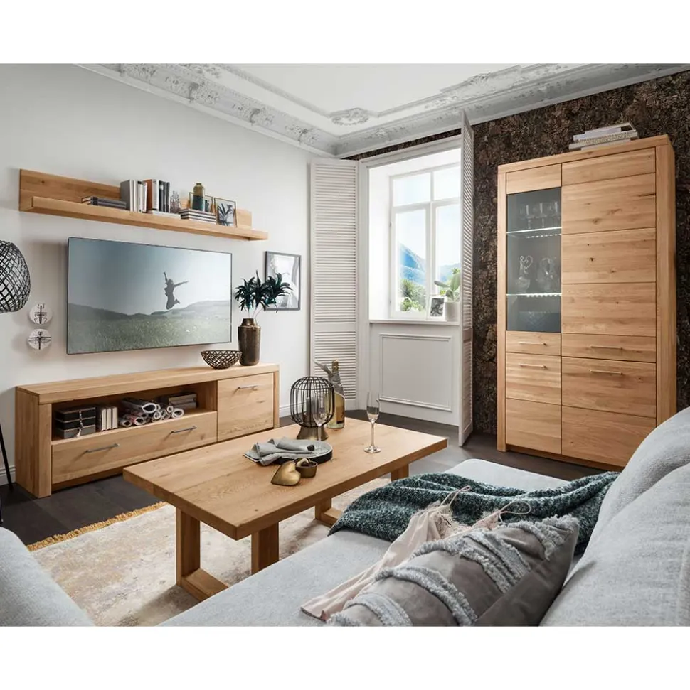 Wildeiche Wohnzimmermöbel Set massiv - Loitons (vierteilig)