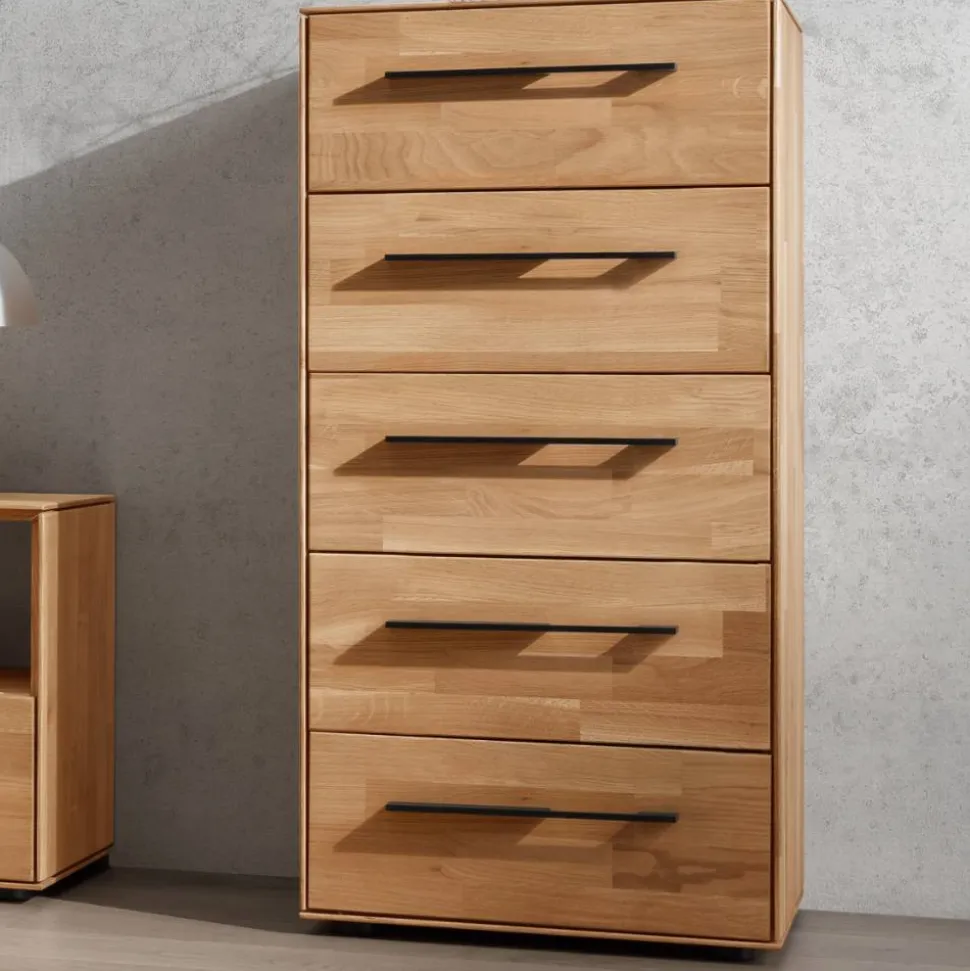 Wildeiche-Hochkommode mit fünf Schubladen - Kassanda