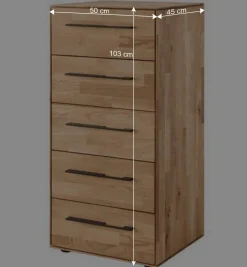 Wildeiche-Hochkommode mit fünf Schubladen - Kassanda