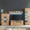 Wohnkombination in Eiche Bianco teilmassiv Pontros optional mit LED (vierteilig)