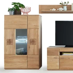 Wohnkombination in Eiche Bianco teilmassiv Pontros optional mit LED (vierteilig)