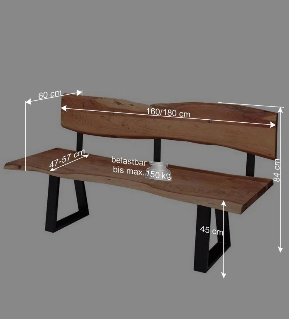 Wohnraum Baumkanten Bank mit Rückenlehne - Lussina