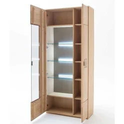 Wohnraum Vitrinenschrank Pontros in Eiche Bianco teilmassiv