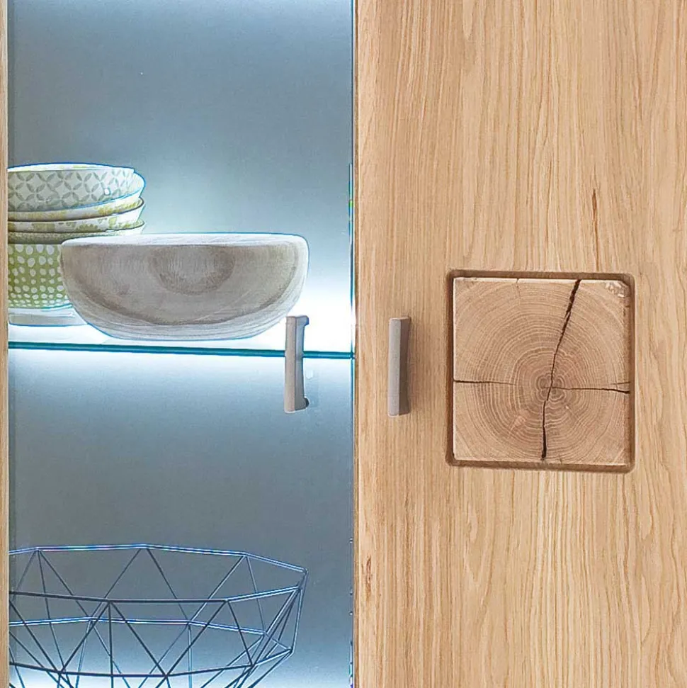 Wohnraum Vitrinenschrank Pontros in Eiche Bianco teilmassiv