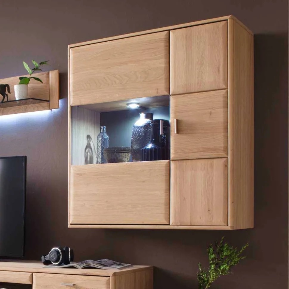 Wohnwand Hängevitrine in Eiche Bianco - Vernella