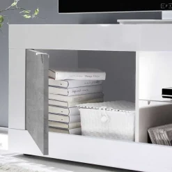 Wohnwand in Beton Optik & Weiß HG - Narandu (dreiteilig)