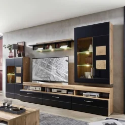 Wohnwand in Schwarz & Wildeiche - Kandu (fünfteilig)