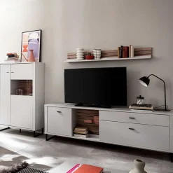 Wohnwand in Weiß mit Wildeiche - Varzino (dreiteilig)