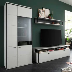 Wohnwand in Weiß und Schwarzgrau - Loazin (dreiteilig)