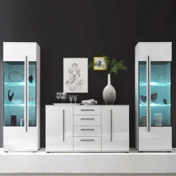 Wohnwand Jetongos in Hochglanz Weiß (dreiteilig)