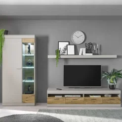 Wohnwand Kombination in Hellgrau & Zinneiche - Lioscas (dreiteilig)