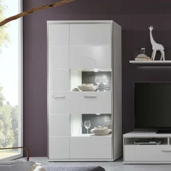 Wohnwand Tacroma in Weiß Hochglanz (fünfteilig)