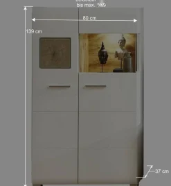 Wohnwand Vitrine in Weiß Eiche - Lisepio