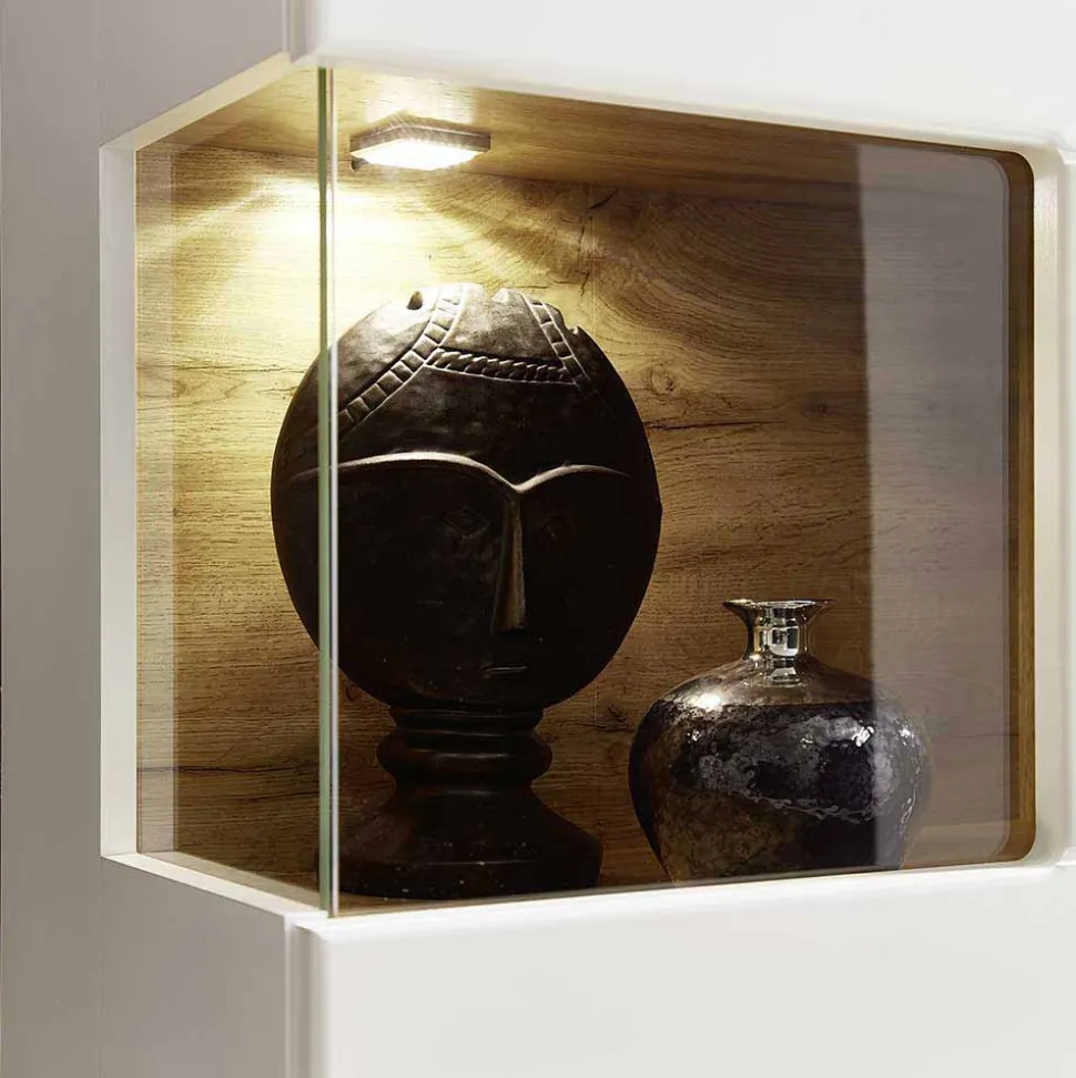 Wohnwand Vitrinenschrank in Weiß Eiche - Lisepio