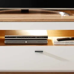 Wohnzimmer Anbauwand in Weiß mit Wildeiche - Niam (dreiteilig)