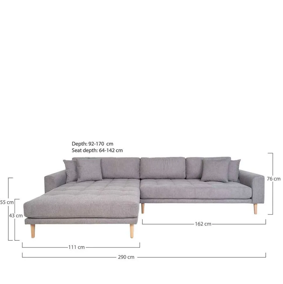 Wohnzimmer Ecksofa in Hellgrau mit Buche - Lelyo