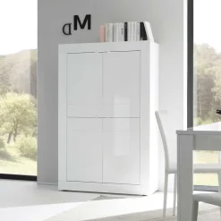 Wohnzimmer Highboard Sogno in Hochglanz Weiß