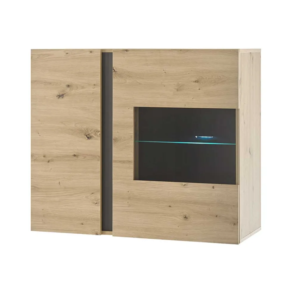 Wohnzimmer Hängeschrank mit Glas Einsatz 2-türig - Lairian