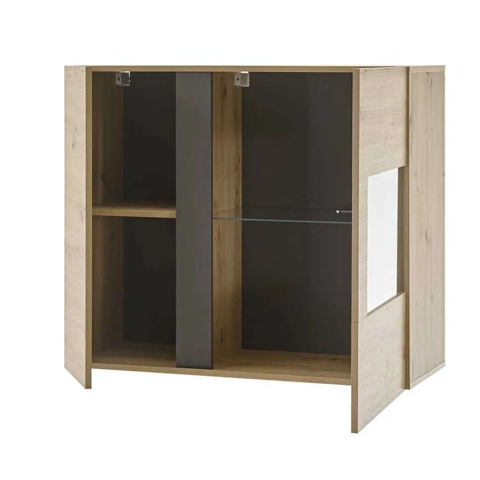 Wohnzimmer Hängeschrank mit Glas Einsatz 2-türig - Lairian