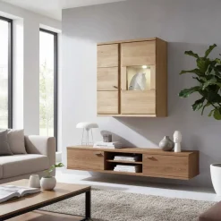 Wohnzimmer Hängevitrine Smonia aus Wildeiche Bianco