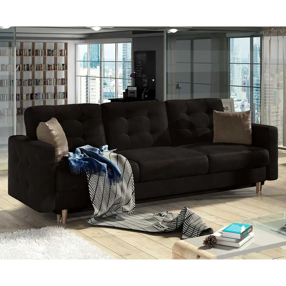 Wohnzimmer Klappcouch in Dunkelbraun Samt - Smento