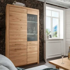 Wohnzimmer Massivholzschrank mit Glas Einsatz - Loitons