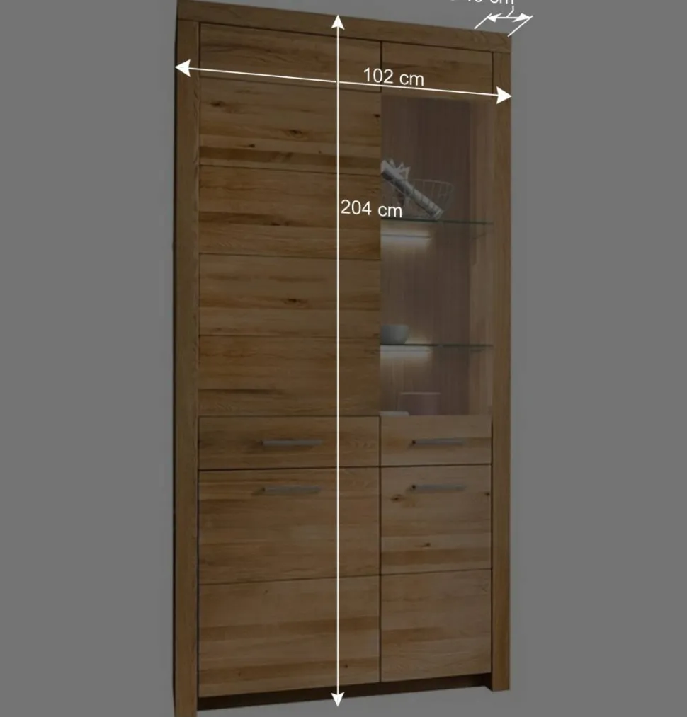 Wohnzimmer Massivholzschrank mit Glas Einsatz - Loitons