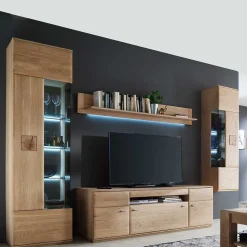 Wohnzimmer Möbel Kombi Pontros in Eiche Bianco (vierteilig)