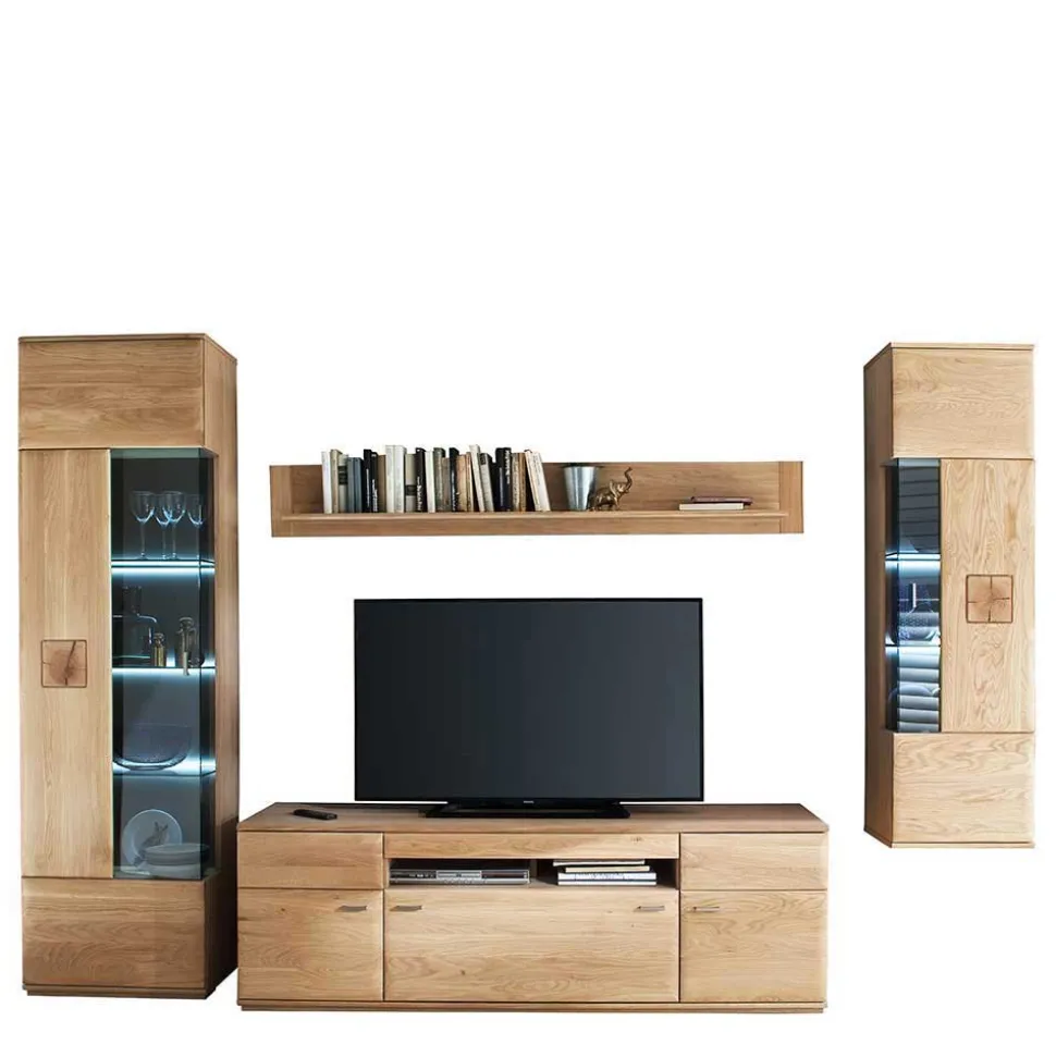 Wohnzimmer Möbel Kombi Pontros in Eiche Bianco (vierteilig)