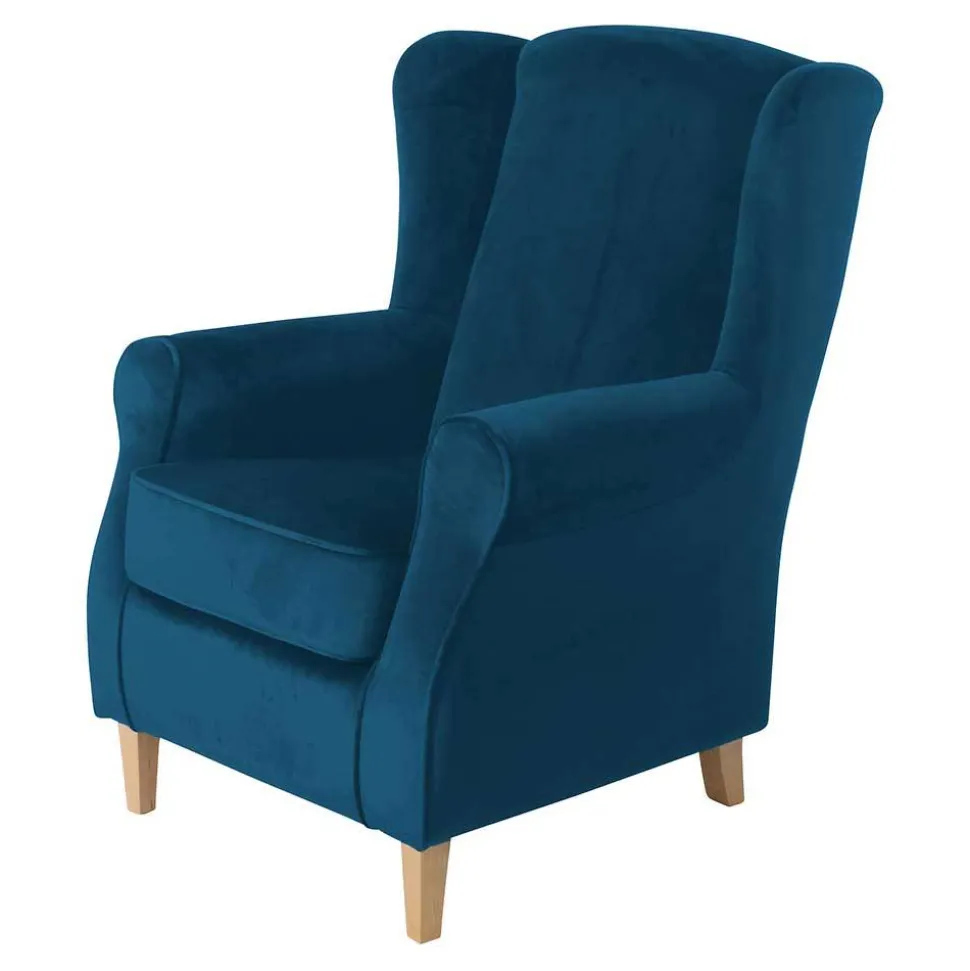 Wohnzimmer Ohrensessel aus Samtvelours in Petrol - Torabus
