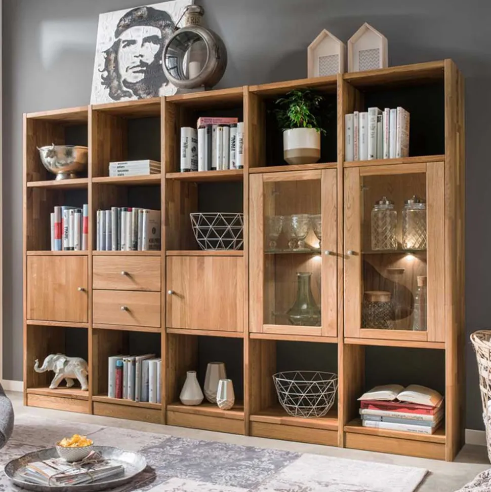 Wohnzimmer Regalwand Levronia aus Wildeiche Massivholz