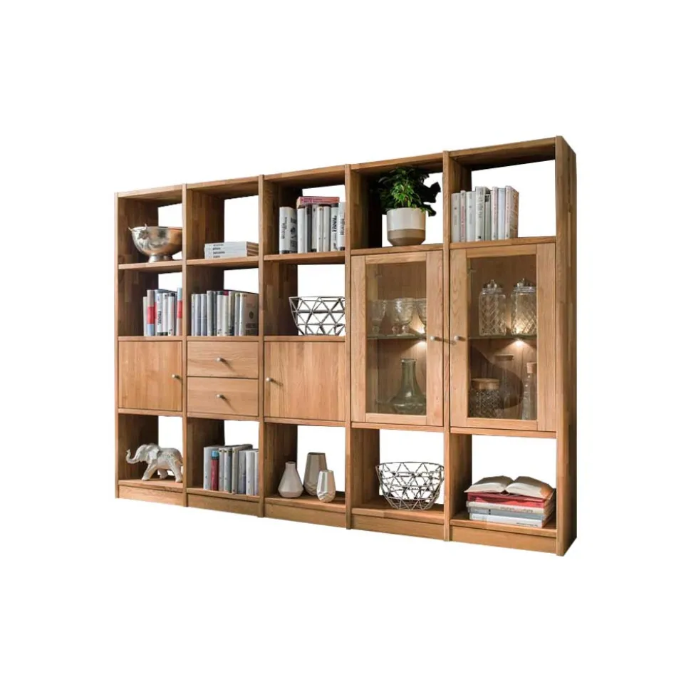 Wohnzimmer Regalwand Levronia aus Wildeiche Massivholz