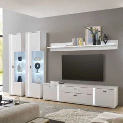 Wohnzimmer Schrank & Regal Set in Weiß - Tirol (vierteilig)
