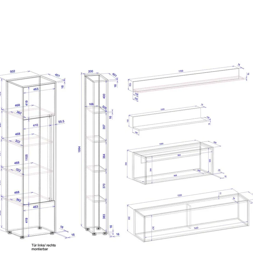 Wohnzimmer Schrank Kombi in Anthrazit - Ahilav (sechsteilig)