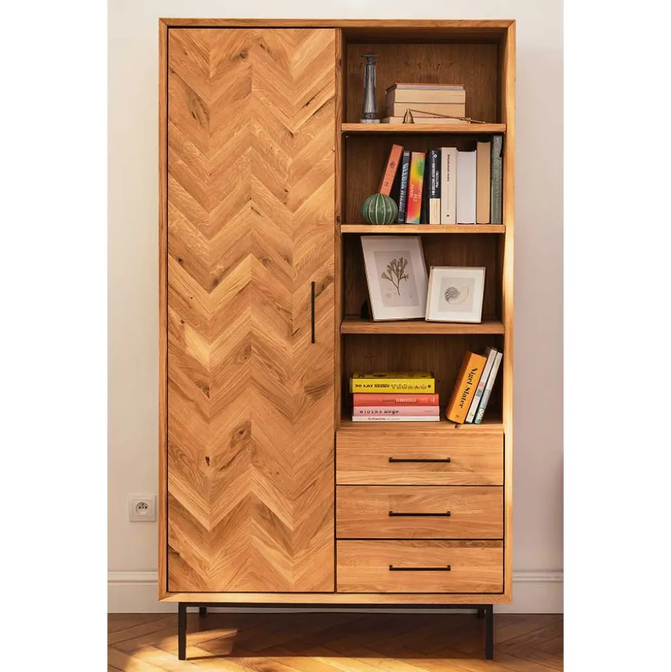 Wohnzimmer Schrank mit Tür Fischgrät Optik - Kerfa