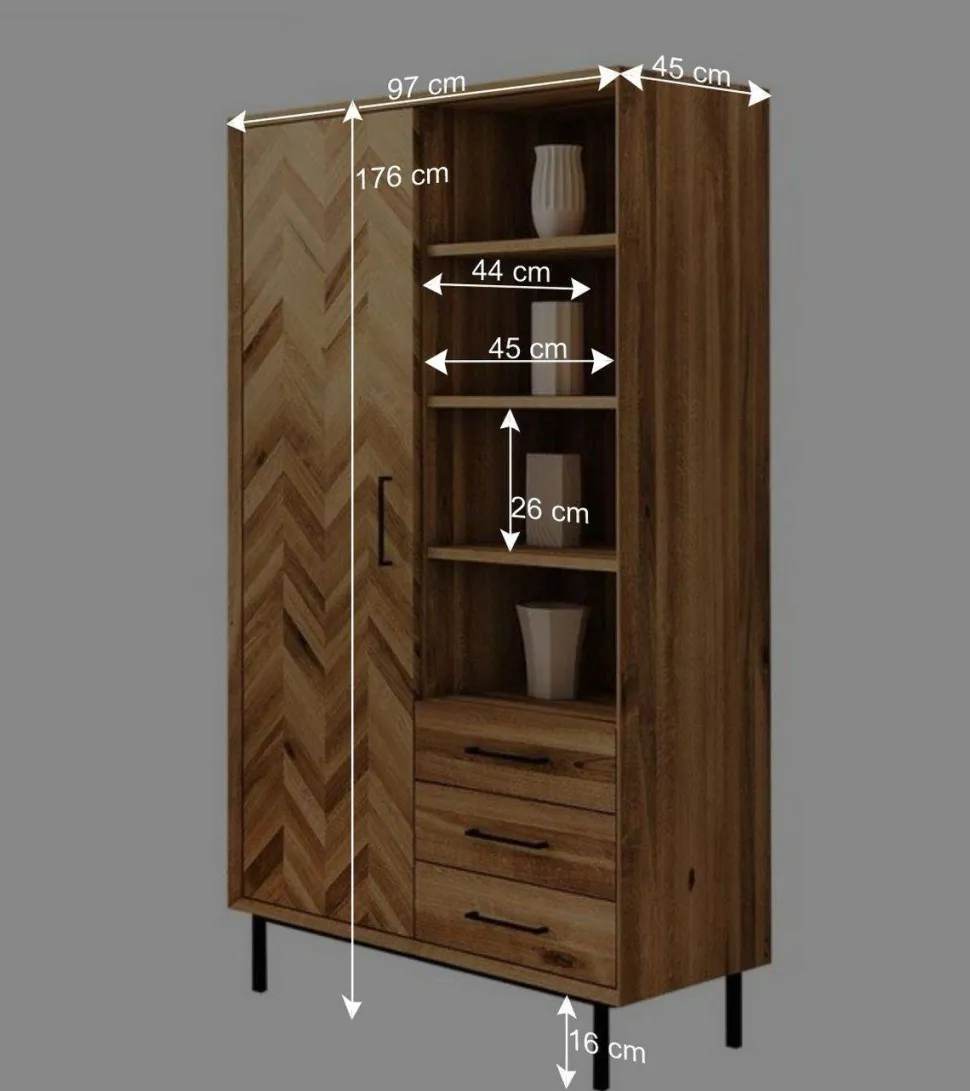 Wohnzimmer Schrank mit Tür Fischgrät Optik - Kerfa