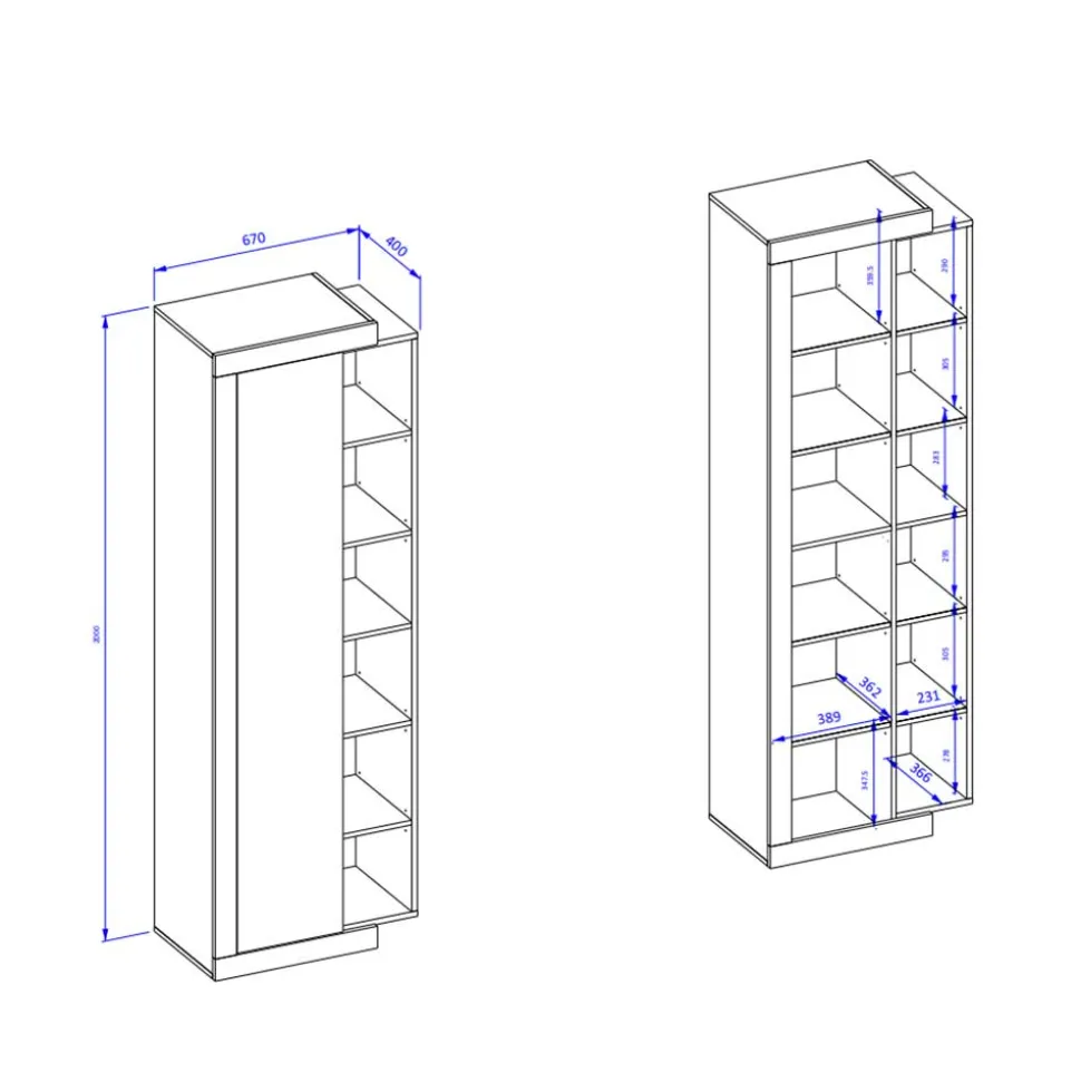 Wohnzimmer Schrank mit Tür & sechs Fächern - Milvara