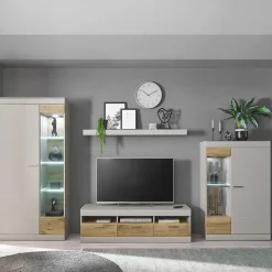 Wohnzimmer Schrank Set in Hellgrau & Zinneiche - Lioscas (vierteilig)