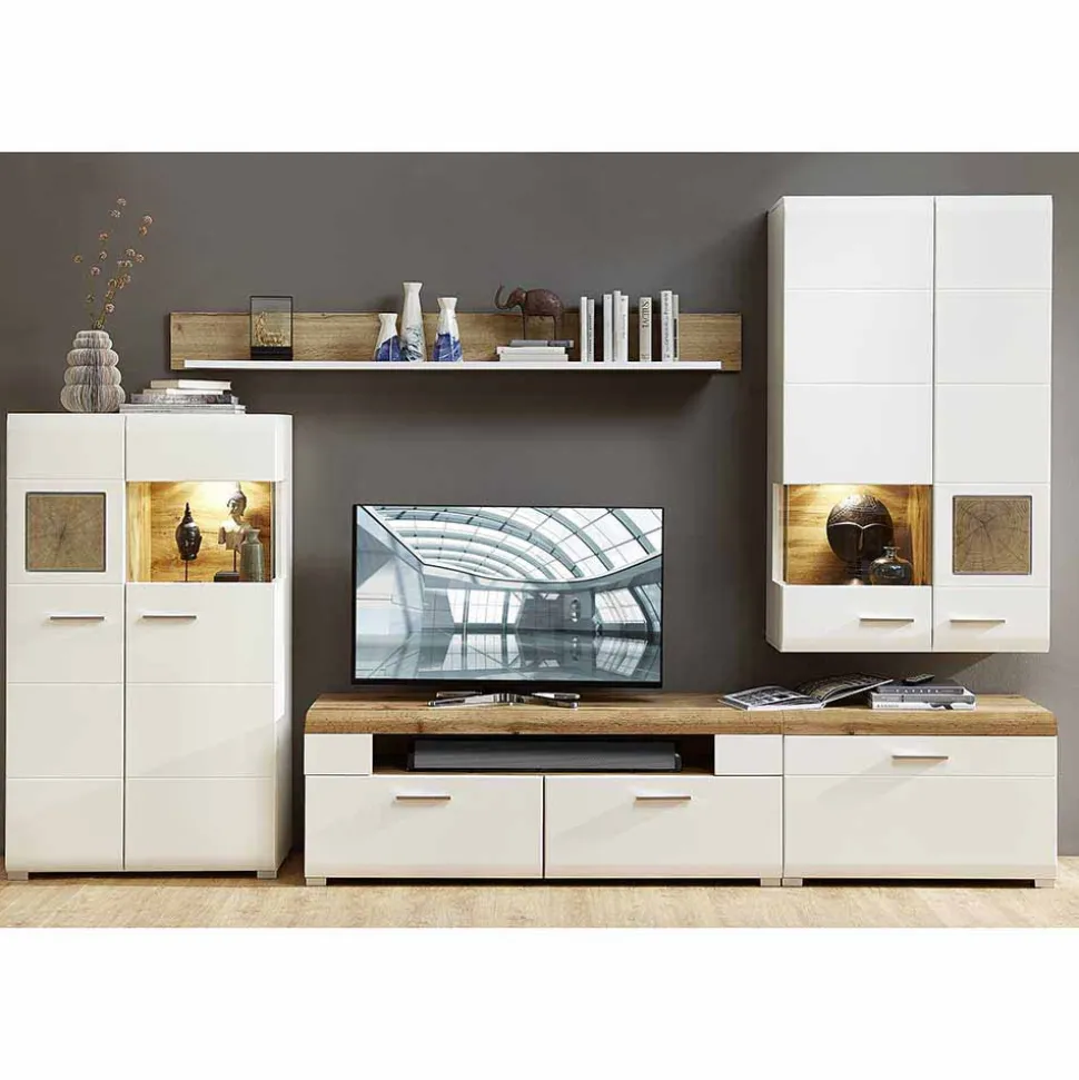 Wohnzimmer Schrankwand Lisepio mit Beleuchtung (fünfteilig)