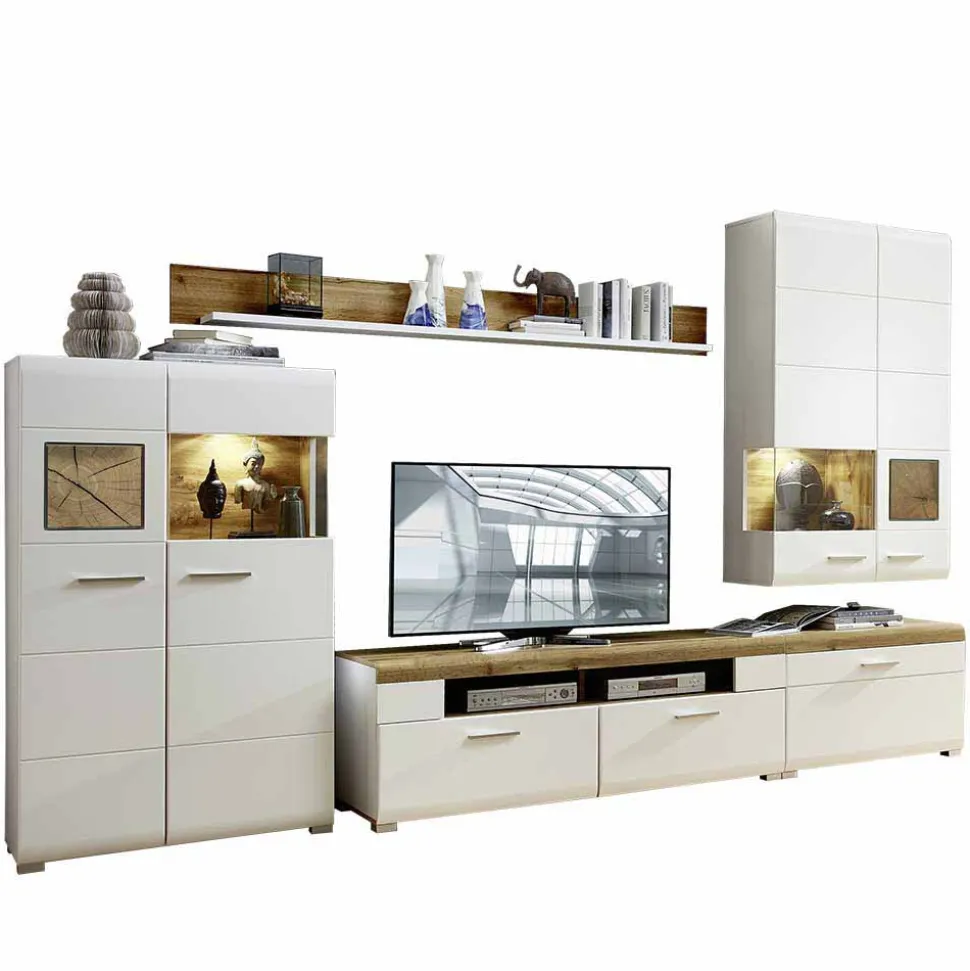 Wohnzimmer Schrankwand Lisepio mit Beleuchtung (fünfteilig)