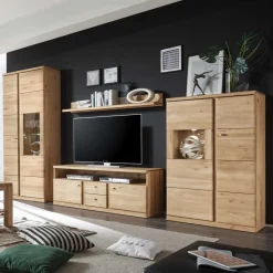 Wohnzimmer Schrankwand Smonia aus Wildeiche hell (vierteilig)