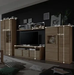 Wohnzimmer Schrankwand Smonia aus Wildeiche hell (vierteilig)