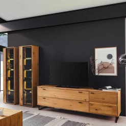 Wohnzimmer Schränke aus Wildeiche & Metall - Flacona (dreiteilig)