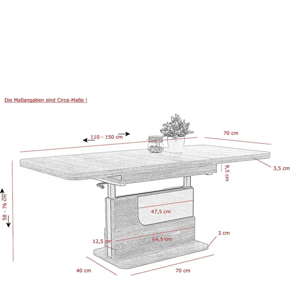Wohnzimmer Säulentisch höhenverstellbar - Karima
