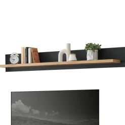 Wohnzimmer TV Wohnwand in Grau mit Wildeiche - Lionel (vierteilig)